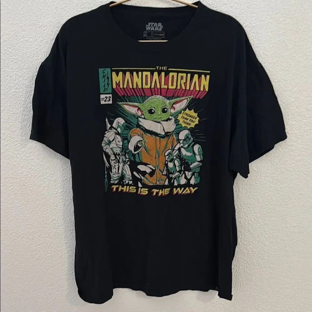 Star Wars The Mandalorian Black Tee with Green and Orange Design
